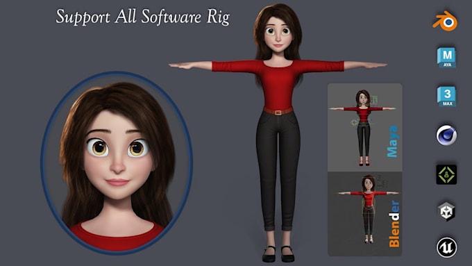 create 3d character model, rigging and 52 arkit blendshapes in blender, maya,c4d
