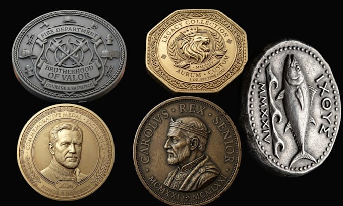 design  custom 3d challenge coin, medallion,  bas relief model for 3d printing