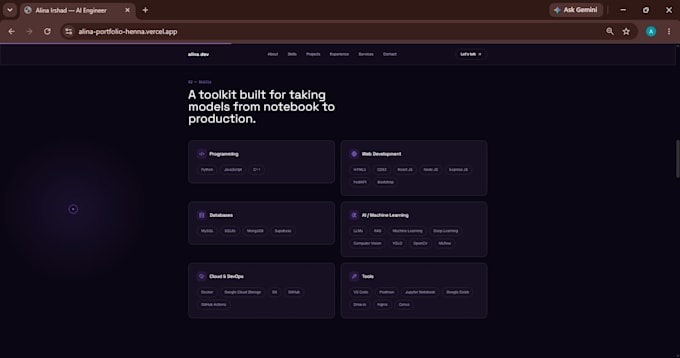 design and develop a modern portfolio website using react