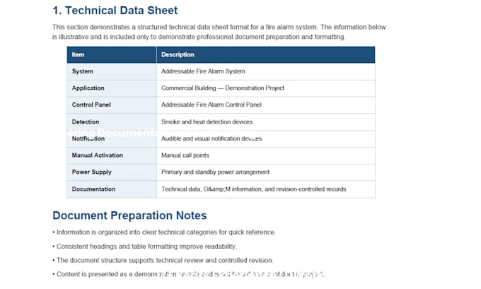 format technical data sheets, o and m manuals, and engineering documents