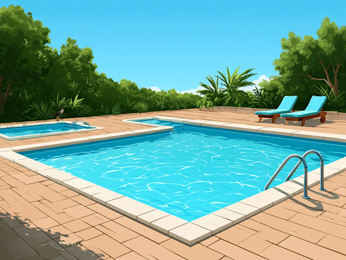 do render swimming pool, backyard, villa landscape