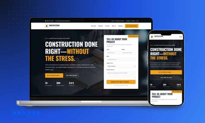 design redesign construction website, roofing website, plumbing website