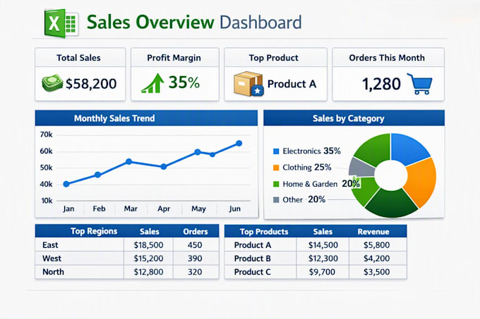create a interactive excel dashboard charts and reports