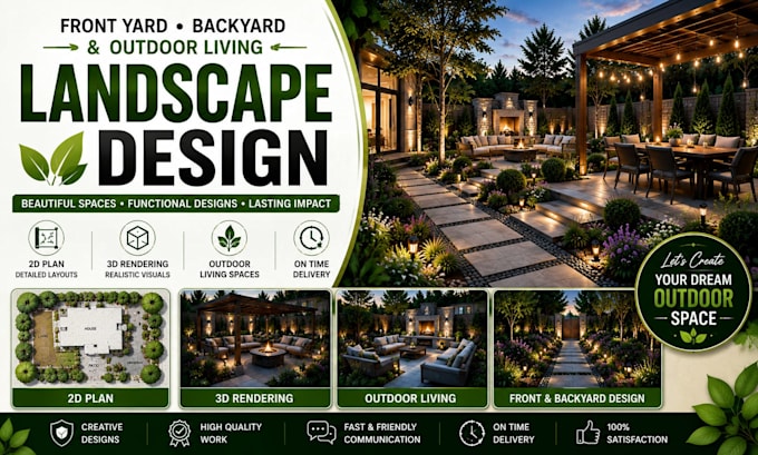 design front yard, backyard and outdoor living space