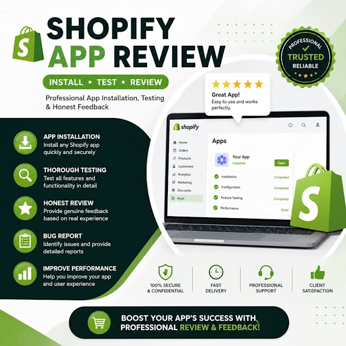 install shopify apps and provide honest app testing and feedback reviews