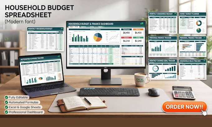design household editable budget spreadsheet with automated calculations invoice