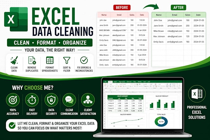 clean, format and organize excel data professionally