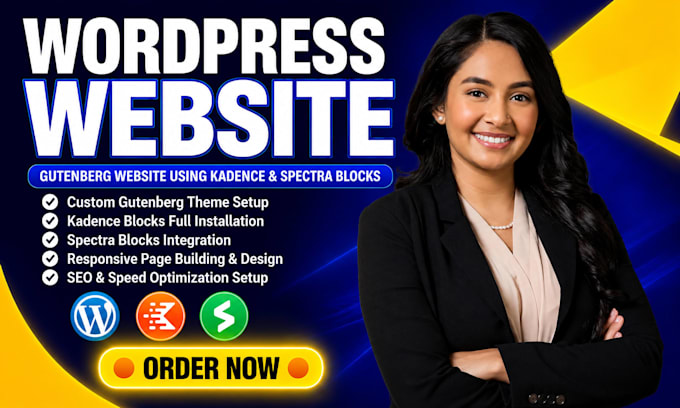 create gutenberg wordpress website using gutenberg blocks, spectra, or kadence