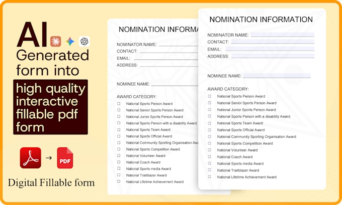 convert ai generated form to interactive fillable pdf form, print ready pdf form