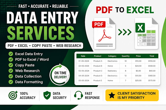 do data entry, excel data entry, PDF conversion and web research