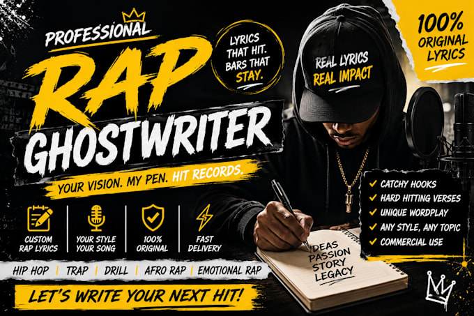 be your professional rap ghostwriter and write custom hip hop lyrics