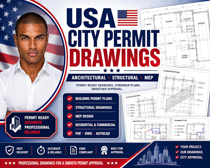 prepare permit ready architectural structural mep drawings for USA city permit