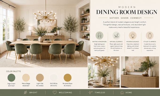create an interior design mood board with shopping list