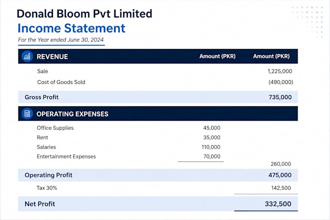 prepare financial statements, profit and loss, income statement