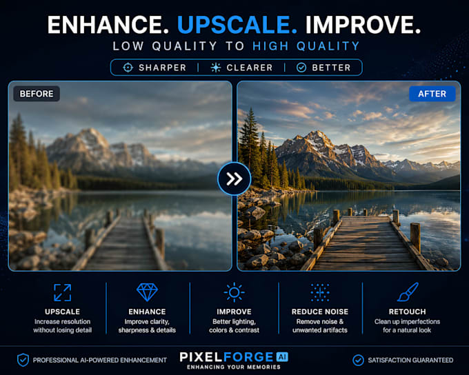 professionally enhance and upscale your low quality photos