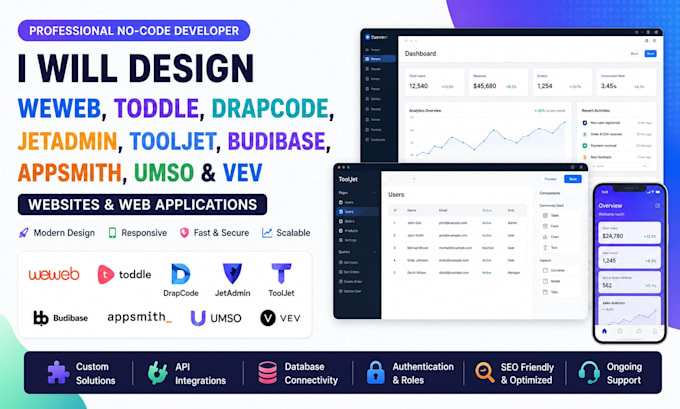 design weweb toddle drapcode jetadmin tooljet budibase appsmith umso vev website