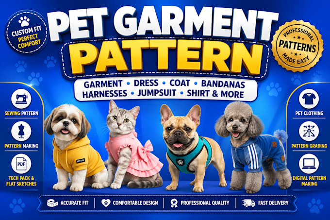 create custom dog and cat garment sewing pattern grading and tech pack pdf dxf