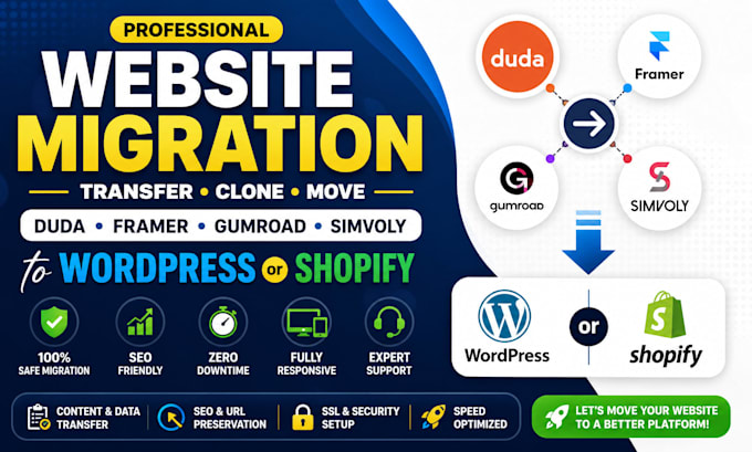 migrate transfer clone duda framer gumroad simvoly to wordpress shopify website