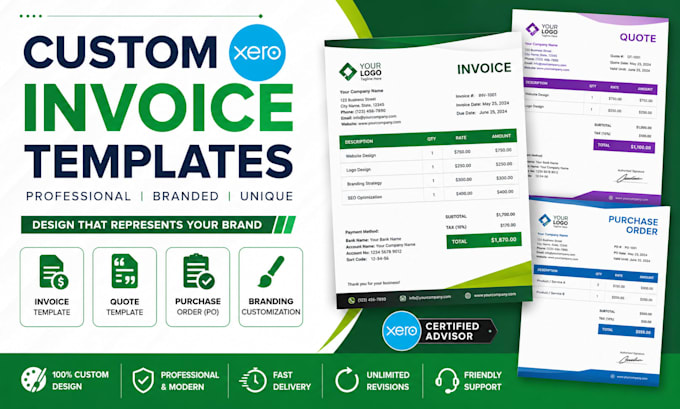 create custom xero invoice templates quotes po branding
