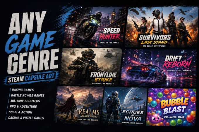 design steam capsule art, game banner, and store page header
