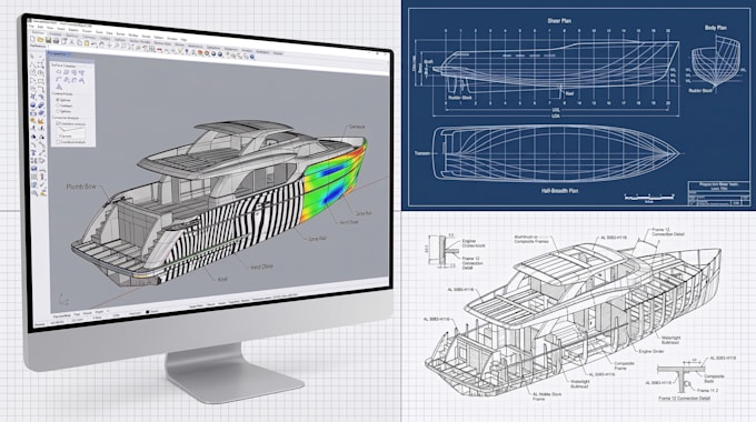 create hull design, yacht hull modeling and vessel cad drawings