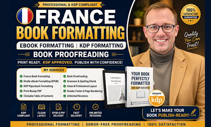 do france book formatting, ebook formatting, kdp formatting, book proofreading
