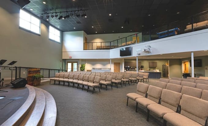 modern church interior, exterior space planning with 3d architectural rendering