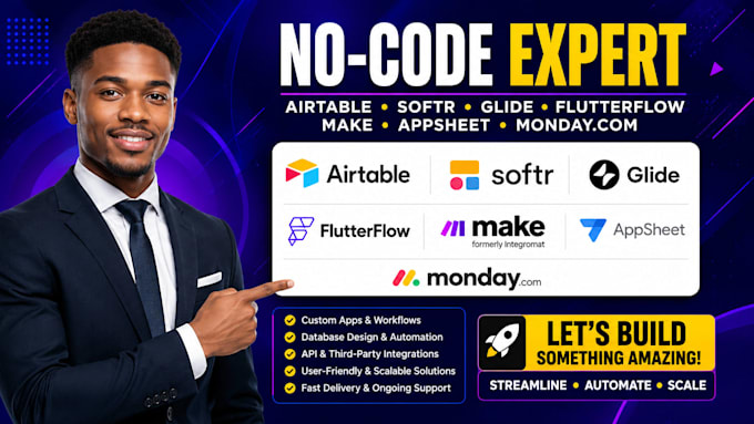 be your airtable softr glide app flutterflow make appsheet monday com expert