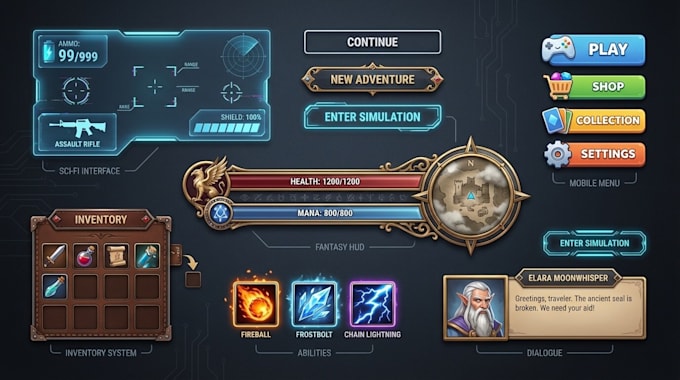 create aaa quality game ui ux design and hud for your game