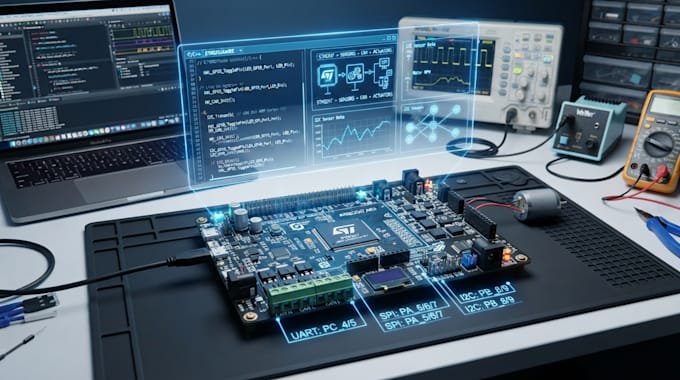 develop firmware for sensor motor control canuart spi 12c and usb