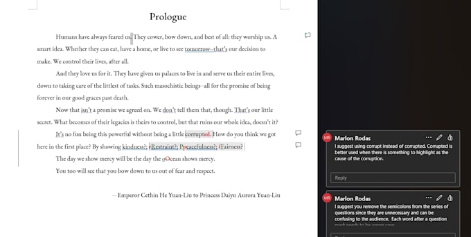 edit a portion of your novel or short story manuscript