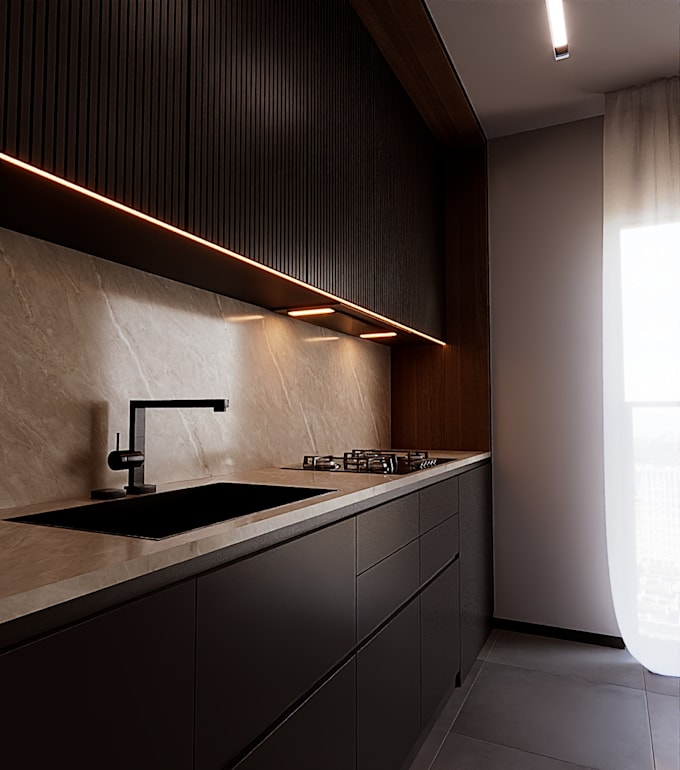 design kitchen and living room interior