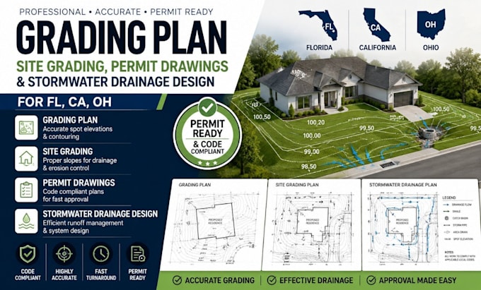 do grading plan, site grading, permit drawings, stormwater drainage, florida, ca