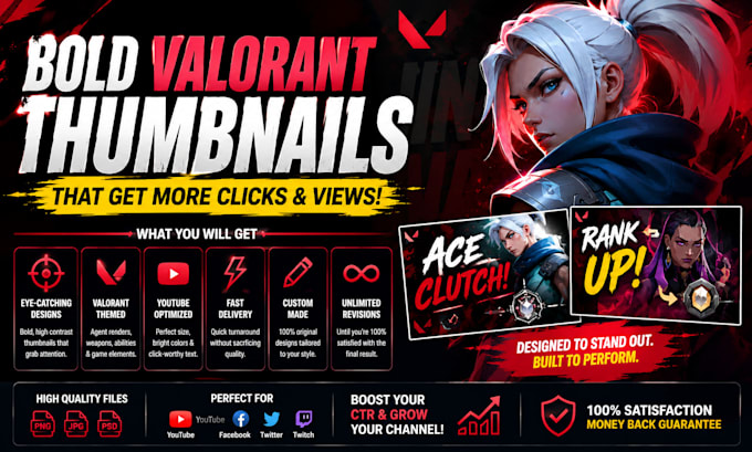 create bold valorant gaming thumbnails for youtube