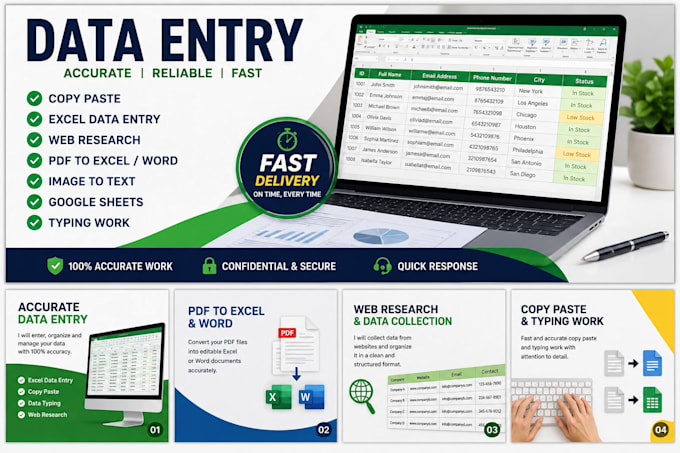 do accurate data entry, excel data entry, copy paste and web research