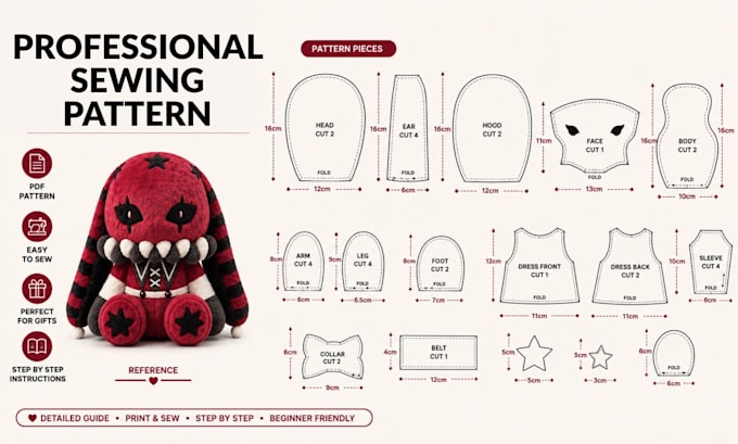 create a custom plush sewing pattern for stuffed animal and plush toy