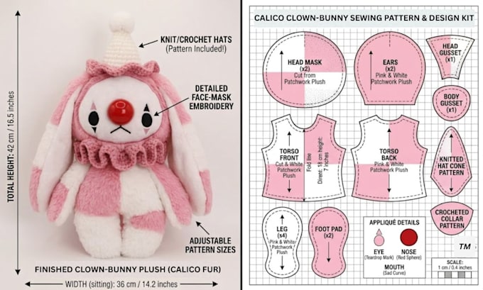 create custom plush sewing pattern for stuffed animals and plush toys