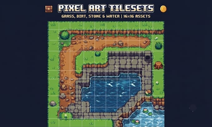 create pixel art tileset, sprite sheet, rpg game assets and tilemap