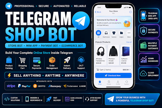 build telegram shop bot, telegram store bot, telegram mini app, payment bot