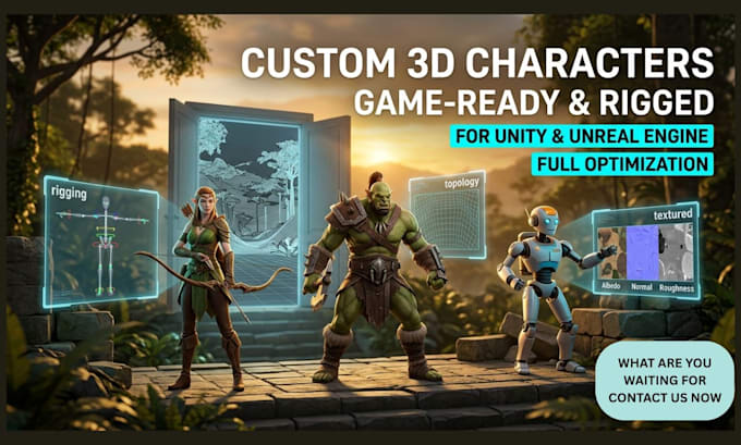 create custom game ready 3d character models with rigging for unity and others