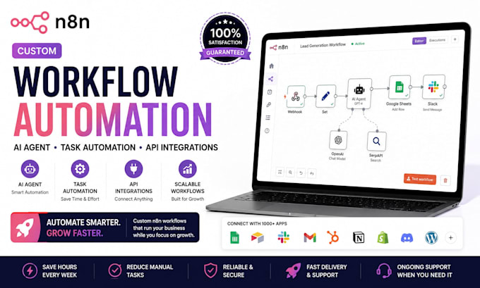 do custom n8n workflow automation, ai agent, task automation, API integrations