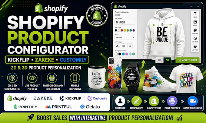 create shopify 2d 3d product configurator with kickflip customily zakeke