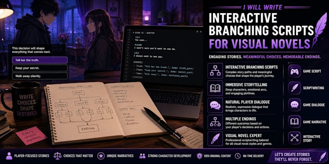 write  interactive branching scripts for visual novels and choice base games