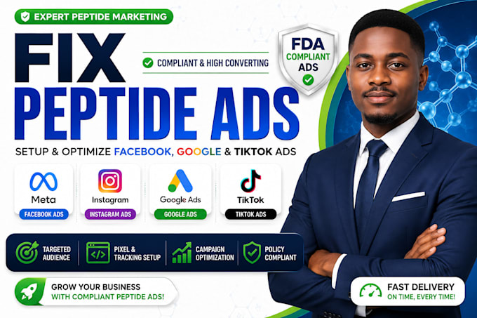 fix peptide ads, setup compliant facebook, google, tiktok ads