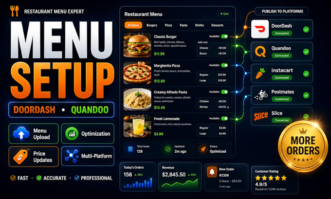 setup and optimize your restaurant menu on doordash, slice, quandoo or instacart