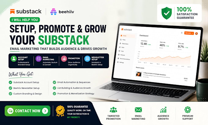 setup substack account, promotion, email marketing, substack beehiiv newsletter