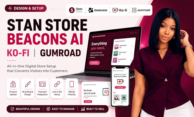design high converting stan store beacons ai kofi and gumroad