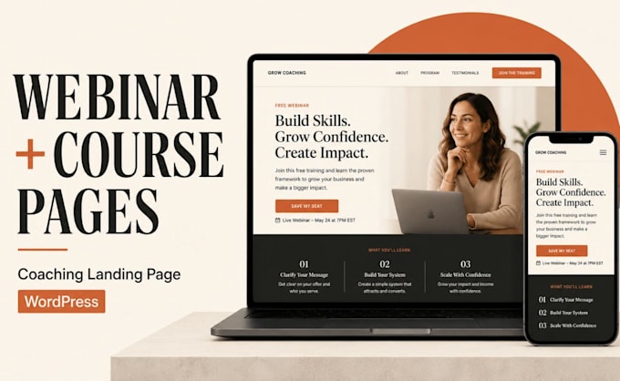 design wordpress webinar, online course, and coaching landing pages
