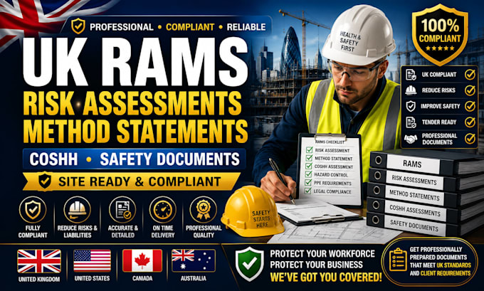 prepare UK rams, risk assessments, method statements, coshh safety documents