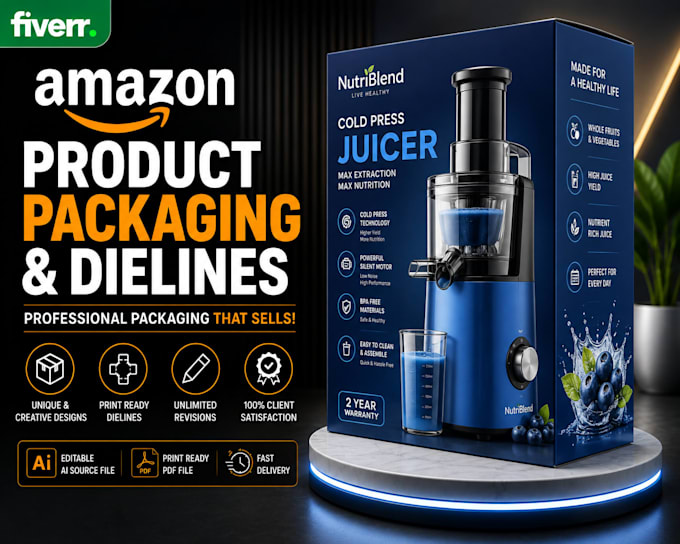 design amazon product packaging, product box, and die line